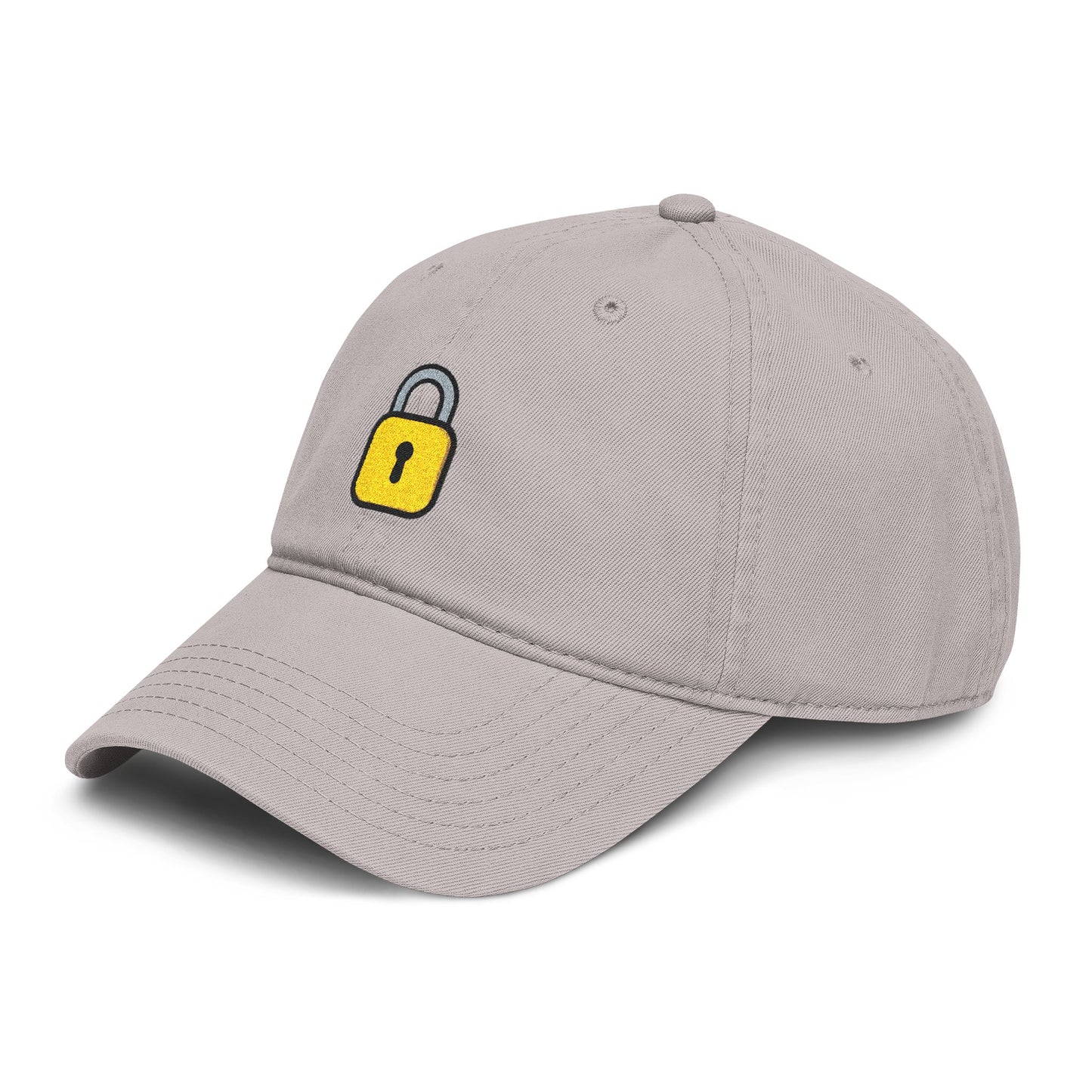 Embroidered Yellow Padlock Baseball Cap — Washed Cotton Dad Hat Hats Printify