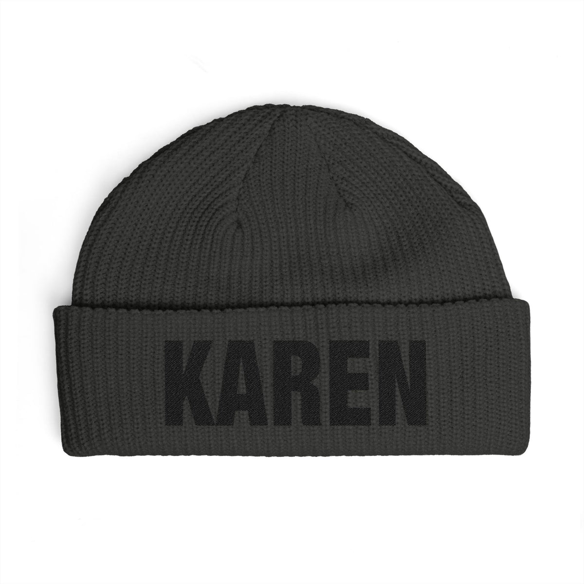 Cuff Beanie — Bold "KAREN" Embroidered Knit Hat Hats Printify One size Coal
