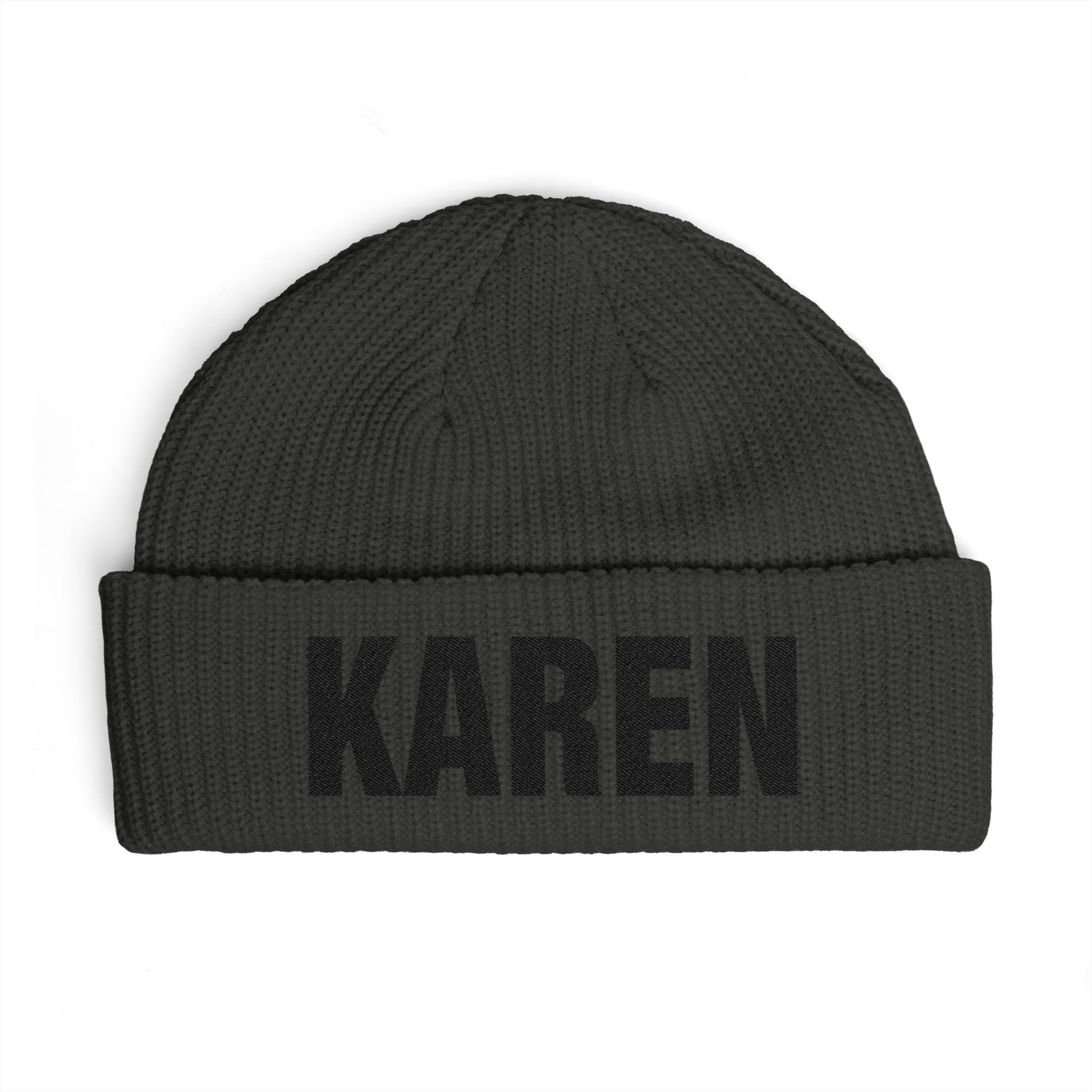 Cuff Beanie — Bold "KAREN" Embroidered Knit Hat Hats Printify One size Coal