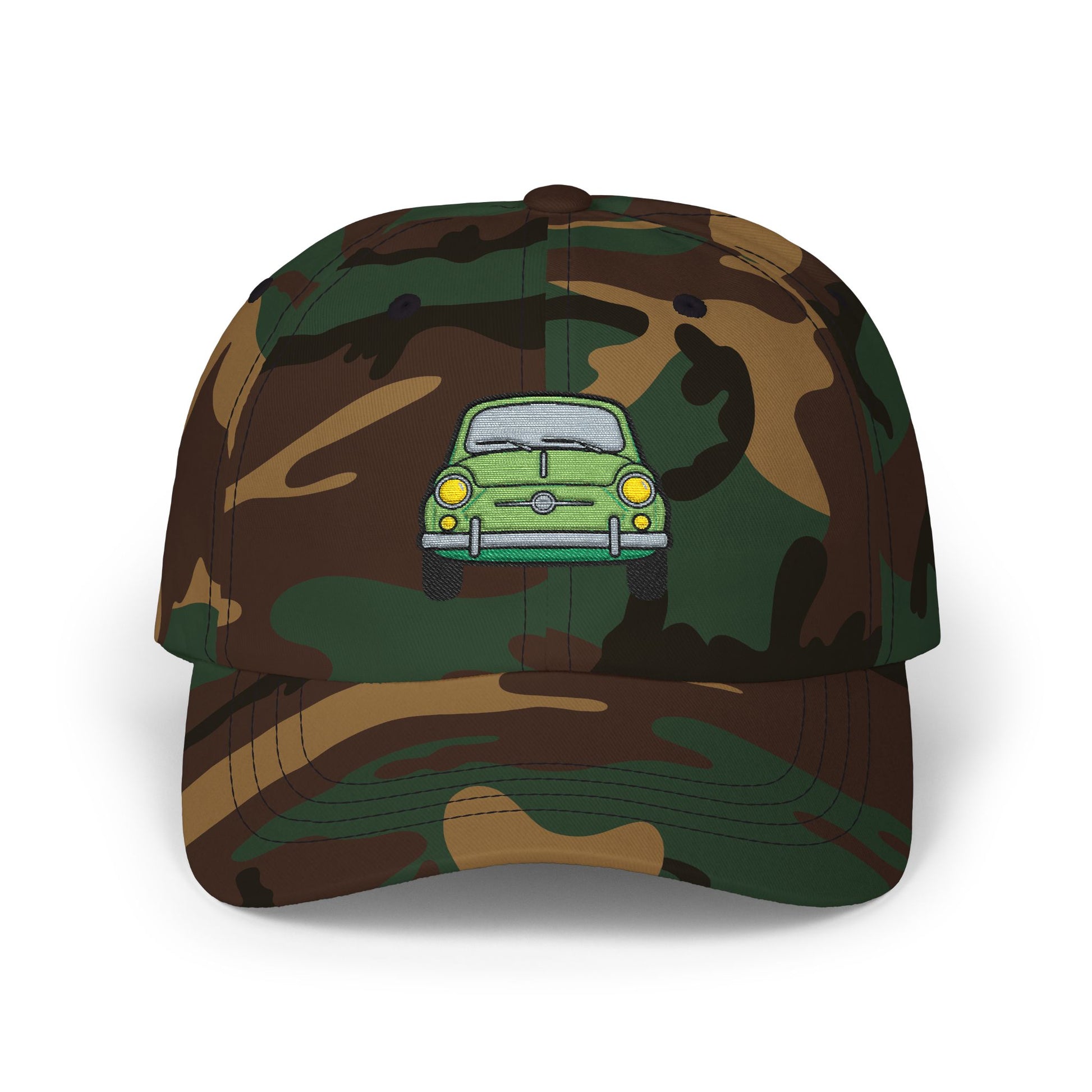 Vintage Green Beetle Dad Cap — Retro Car Baseball Hat Hats Printify Green Camo One size