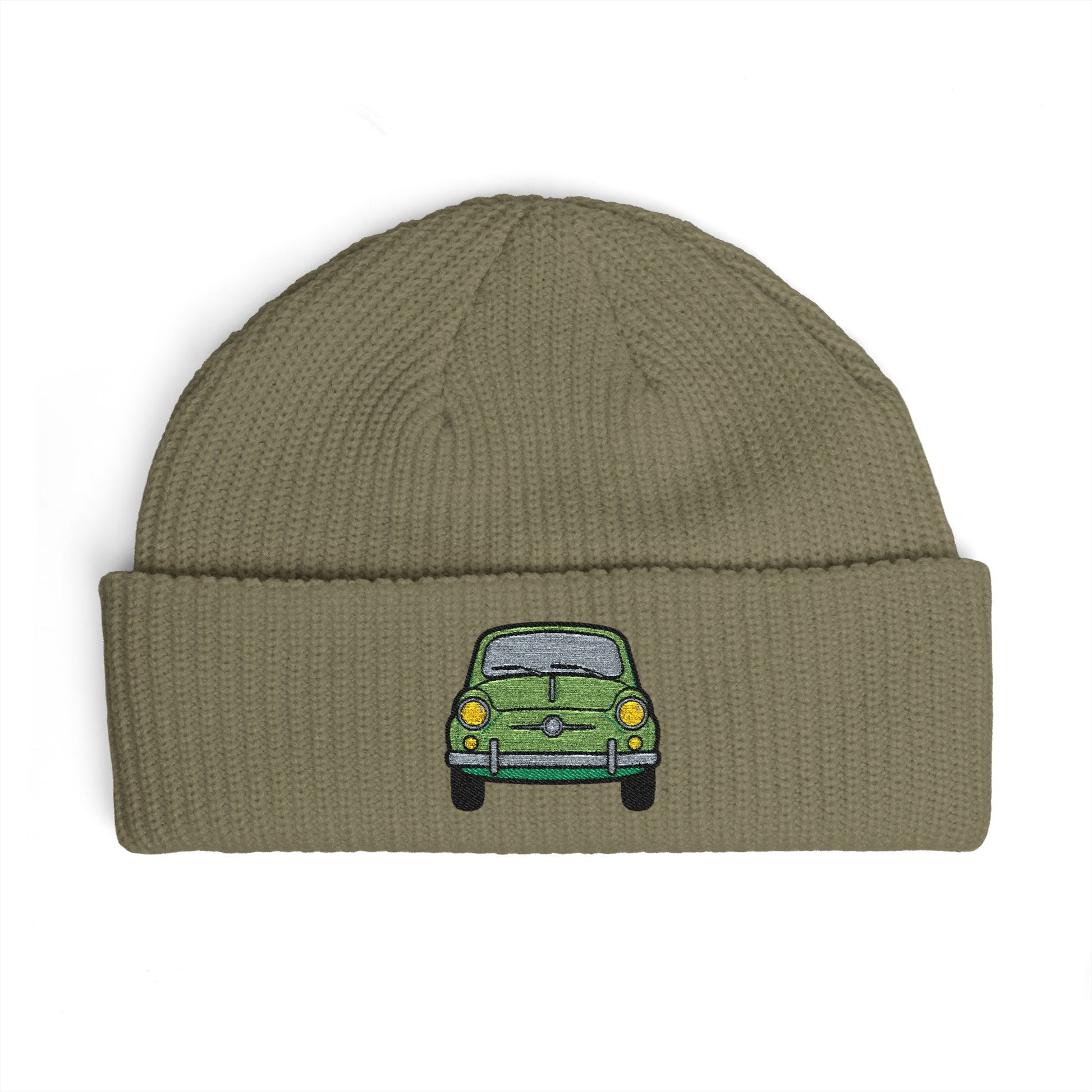 Cuff Beanie — Retro Green Car Embroidered Knit Hat Hats Printify One size Eucalyptus