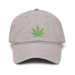 Washed Baseball Cap with Green Glitter Cannabis Leaf Embroidery Hats Printify One size Gray