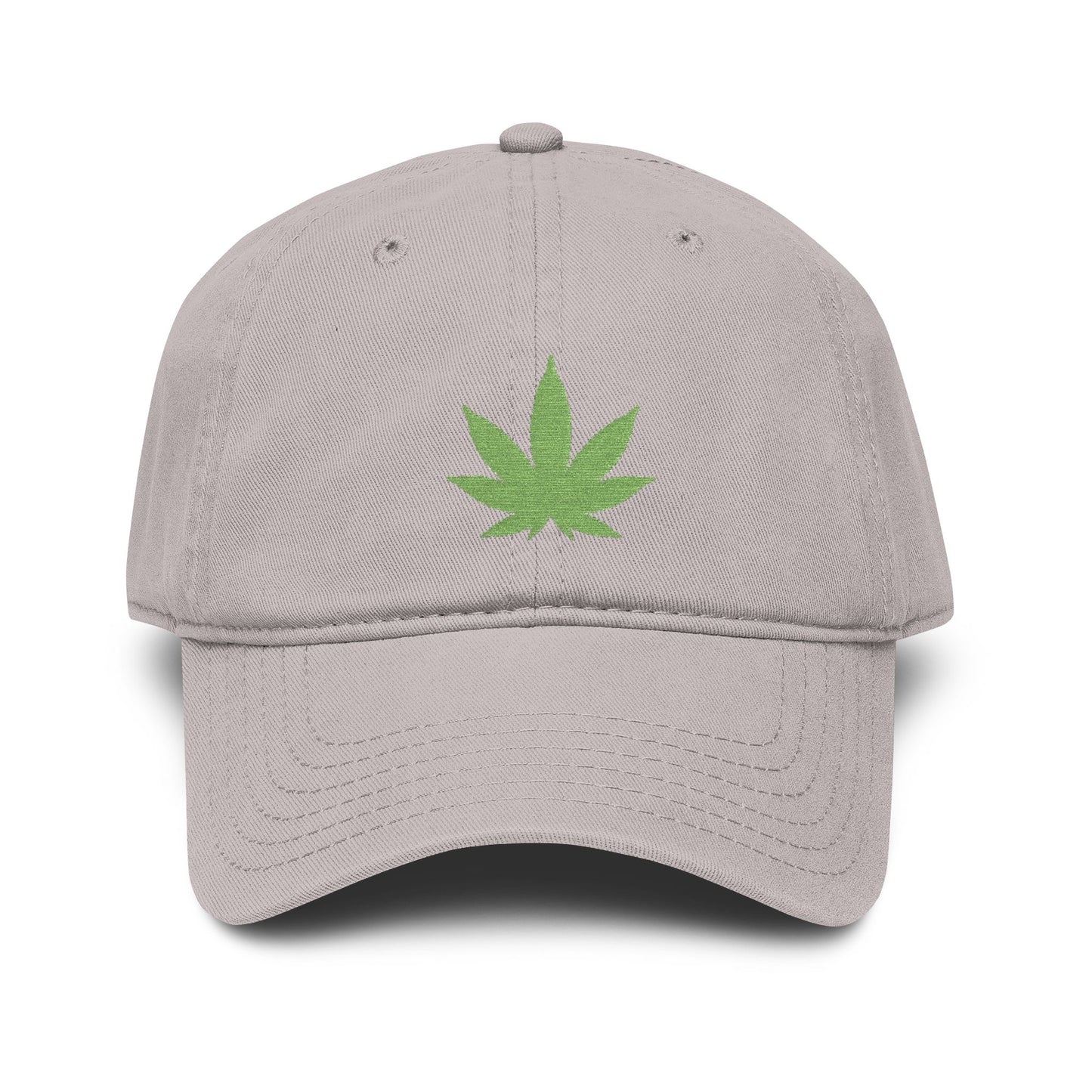 Washed Baseball Cap with Green Glitter Cannabis Leaf Embroidery Hats Printify One size Gray