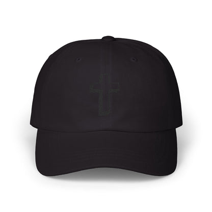 Christian Cross Dad Cap – Embroidered Minimalist Baseball Hat Hats Printify Black One size