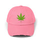 Distressed Black Cap with Green Cannabis Leaf Embroidery Hats Printify True Pink One size