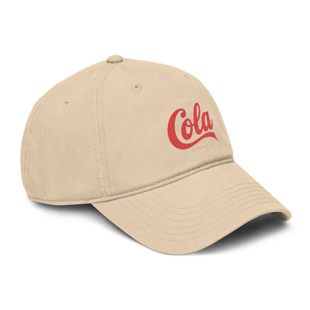 Washed Cotton Baseball Cap with Retro "Cola" Script Embroidery Hats Printify