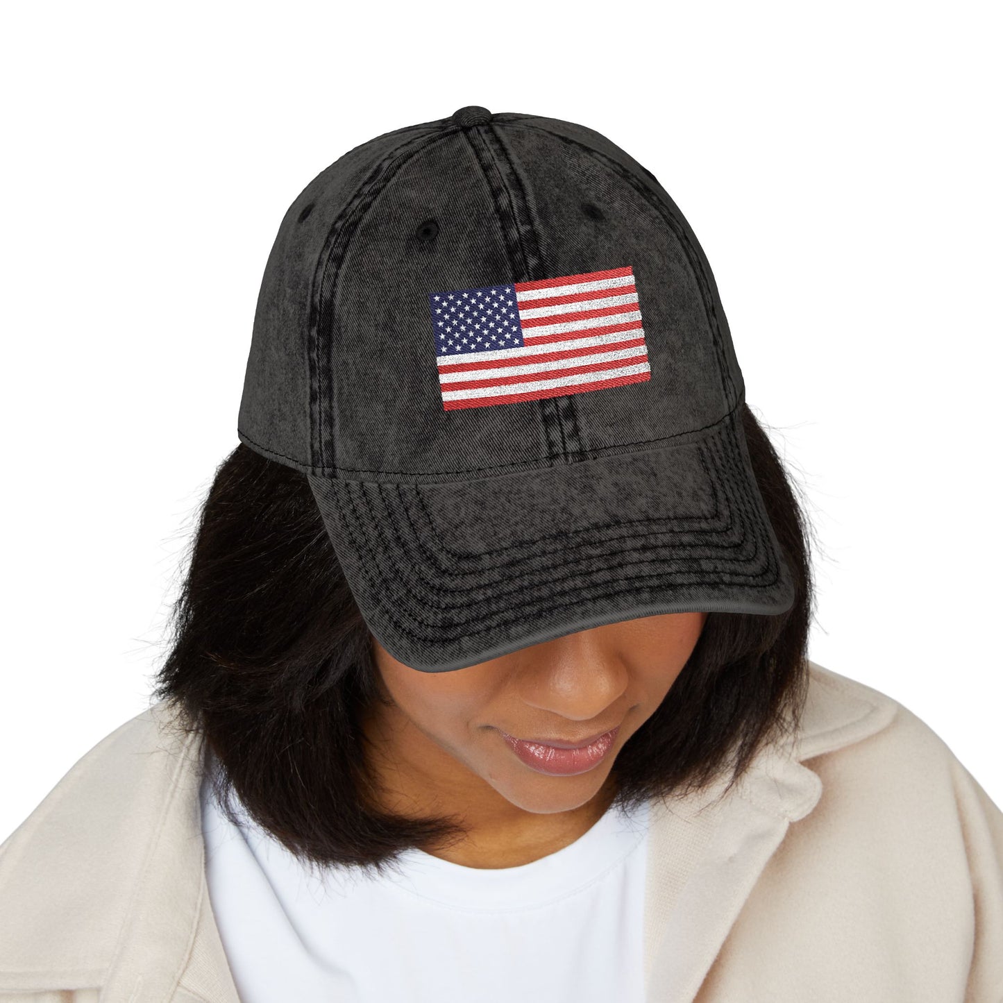 Vintage Washed Dad Hat with Embroidered American Flag — Patriotic Cap for 4th of July & Everyday Wear Hats Printify
