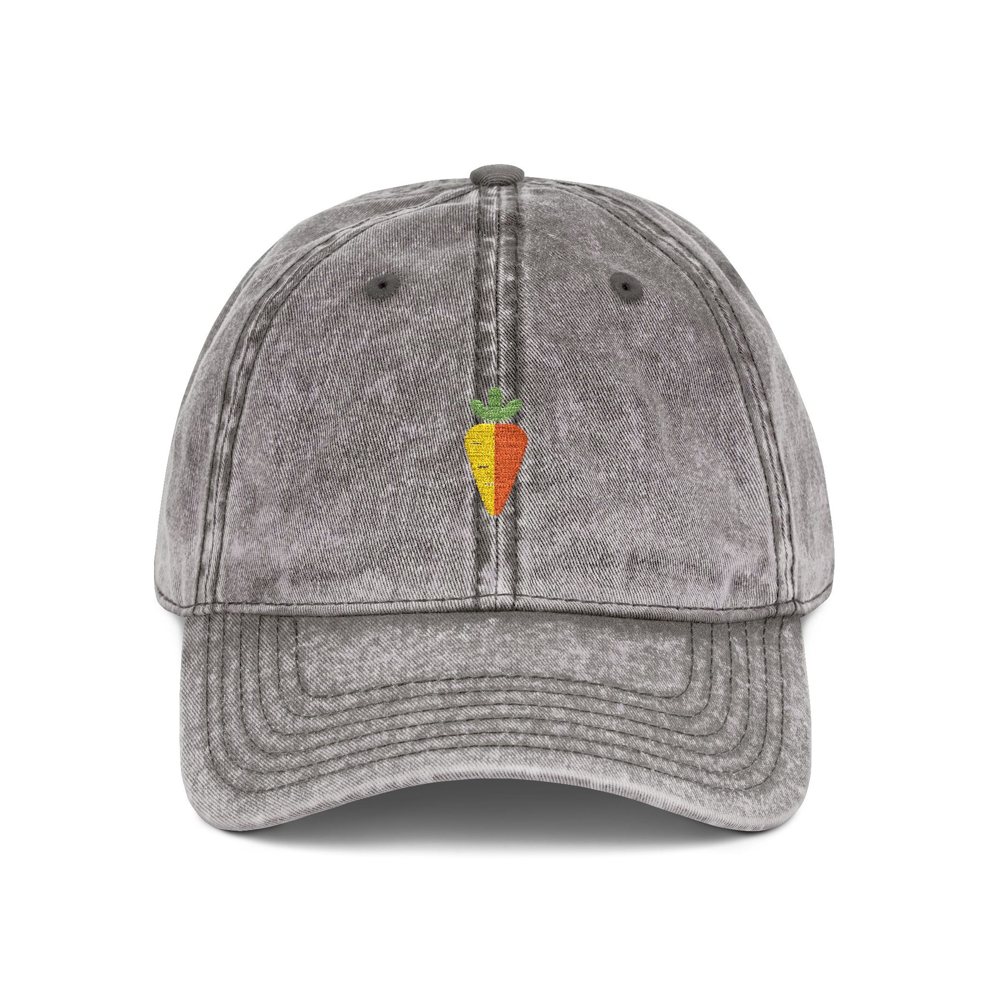 Vintage Embroidered Carrot Dad Hat – Washed Grey Cotton Cap Hats Printify One size Charcoal Grey