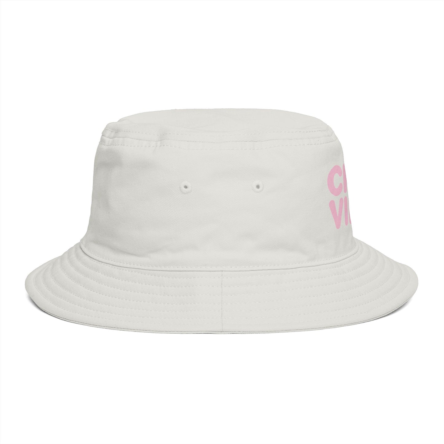 Chill Vibes Bucket Hat — Retro Pink Text Cotton Sun Hat Hats Printify