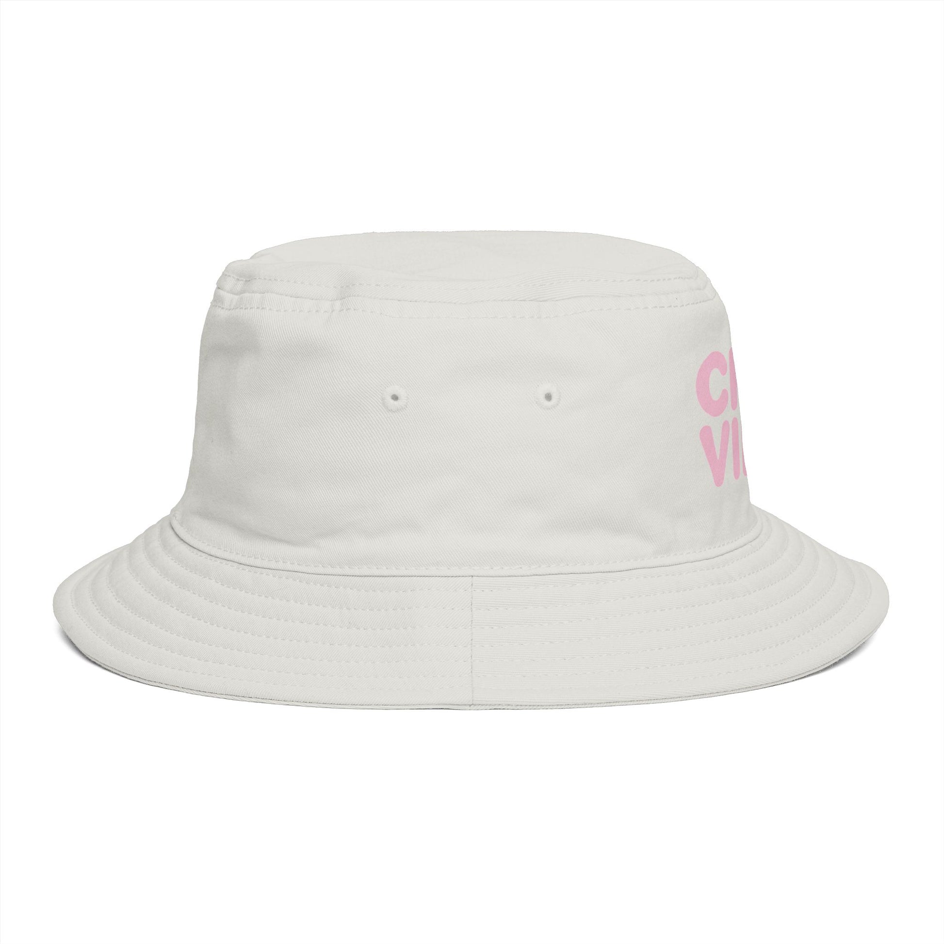 Chill Vibes Bucket Hat — Retro Pink Text Cotton Sun Hat Hats Printify