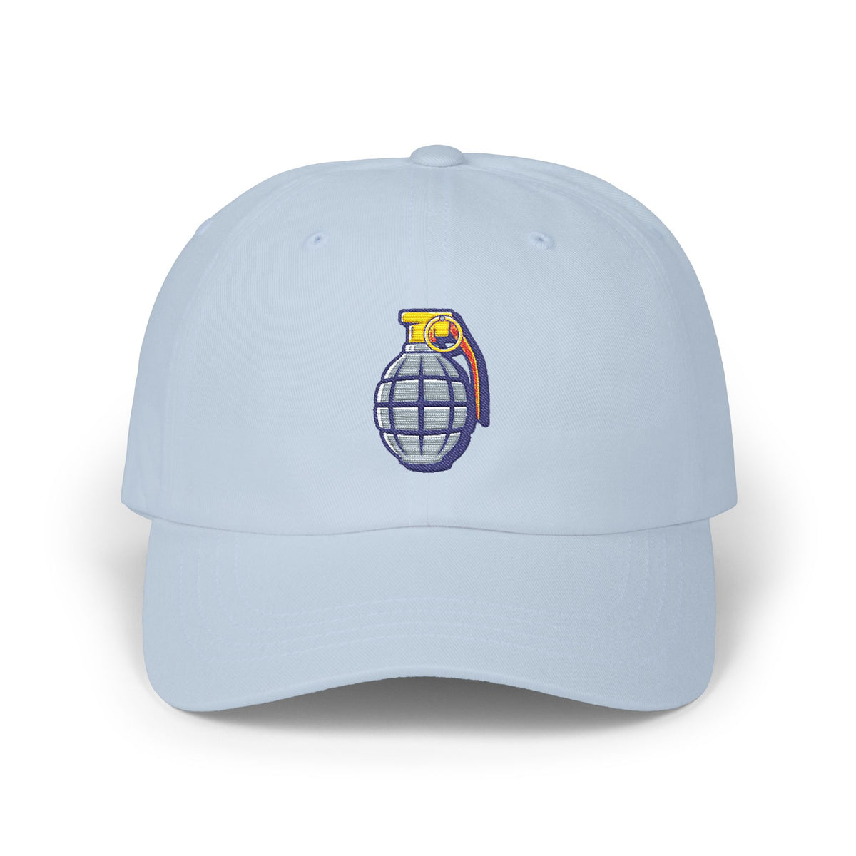 Grenade Embroidered Dad Cap — Military Inspired Retro Patch Hat Hats Printify Light Blue One size