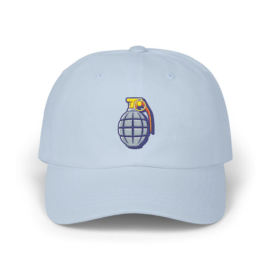 Grenade Embroidered Dad Cap — Military Inspired Retro Patch Hat Hats Printify Light Blue One size
