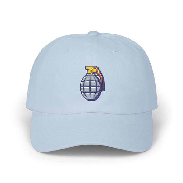 Grenade Embroidered Dad Cap — Military Inspired Retro Patch Hat Hats Printify Light Blue One size