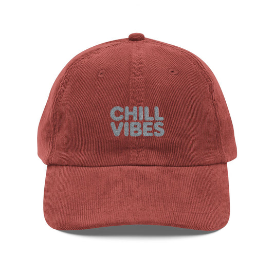 Corduroy Baseball Cap — "Chill Vibes" Embroidered Vintage Hat Hats Printify Burgundy One size