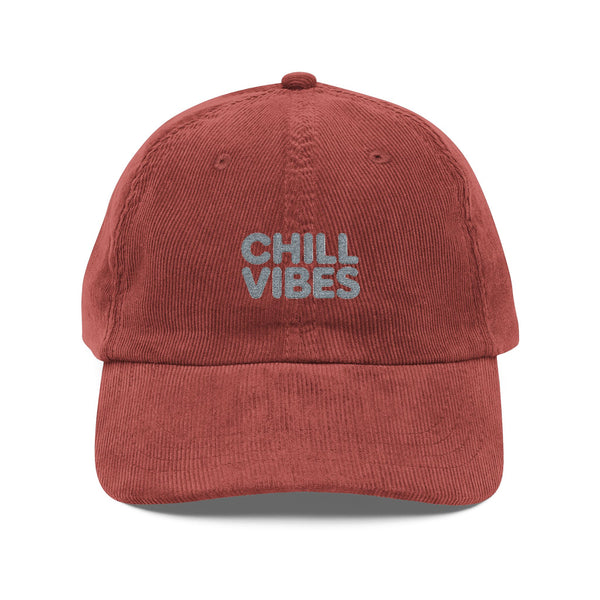 Corduroy Baseball Cap — "Chill Vibes" Embroidered Vintage Hat Hats Printify Burgundy One size