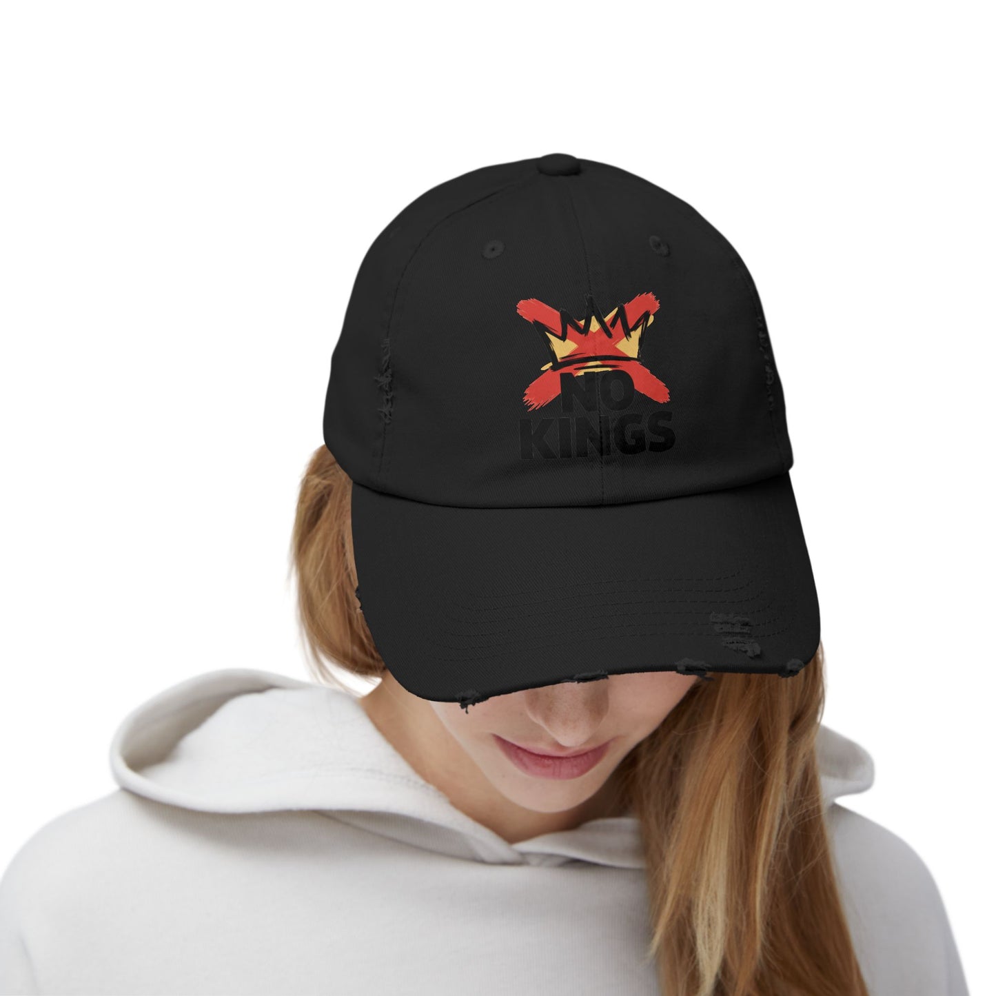 Distressed Black Cap — ‘Kings’ Crown Graphic Dad Hat Hats Printify
