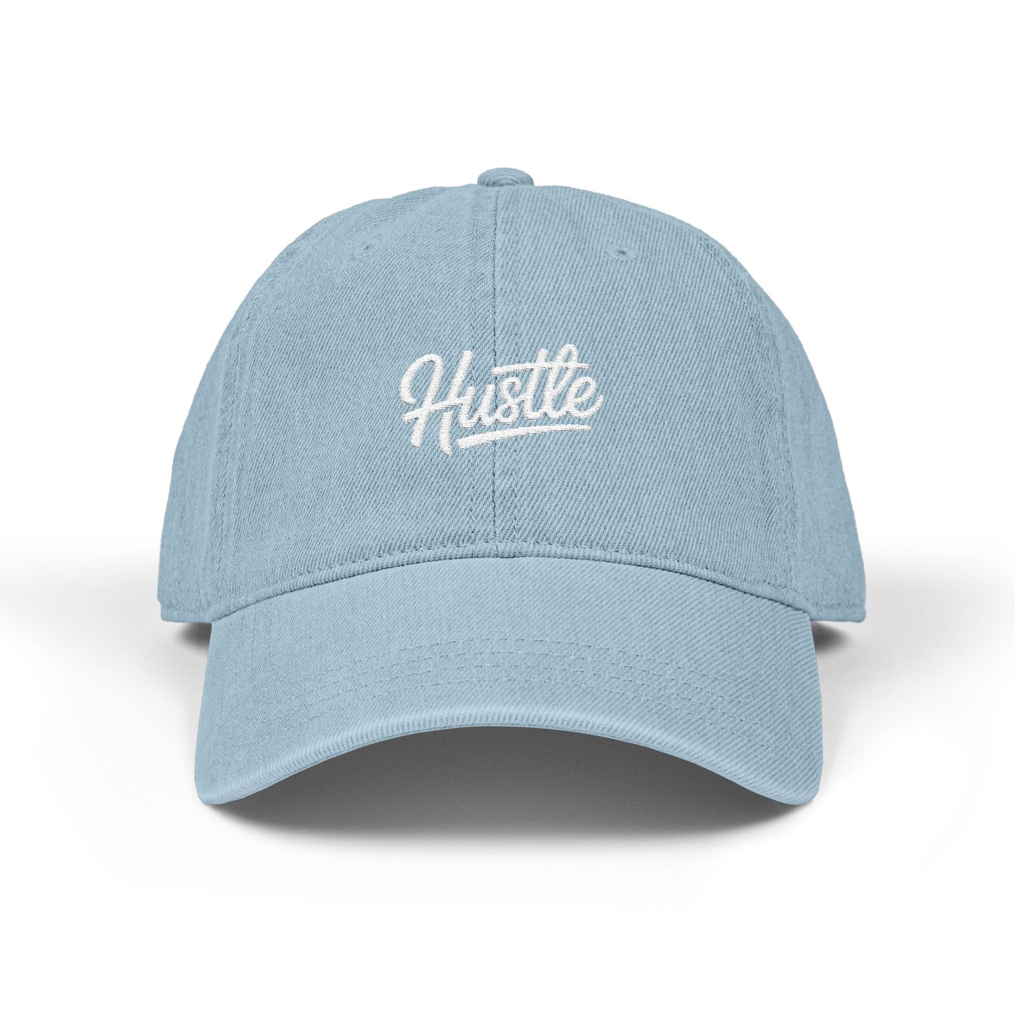 Hustle Embroidered Denim Hat — Casual Adjustable Baseball Cap Hats Printify One size Light Blue
