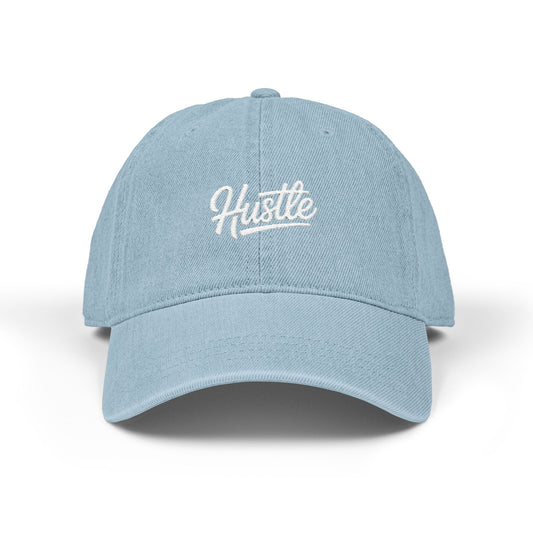 Hustle Embroidered Denim Hat — Casual Adjustable Baseball Cap Hats Printify One size Light Blue