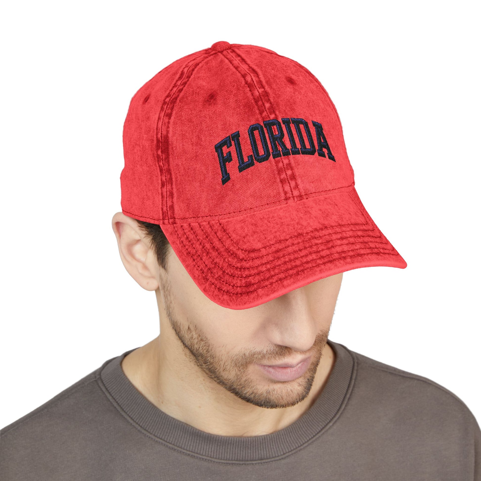 Florida Vintage Embroidered Cap - Washed Red Dad Hat Hats Printify