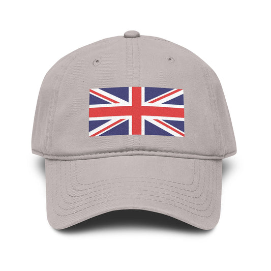 Washed Cotton Baseball Cap with Distressed Union Jack Patch Hats Printify One size Gray
