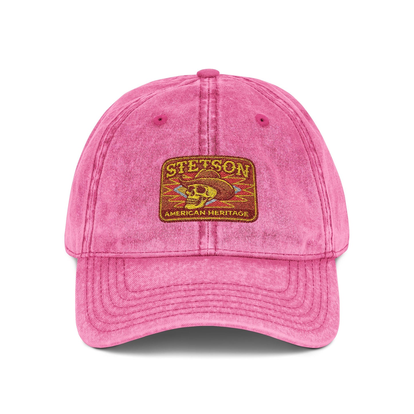 Vintage Embroidered Stetson Patch Cap — Washed Red Baseball Hat Hats Printify One size Pink