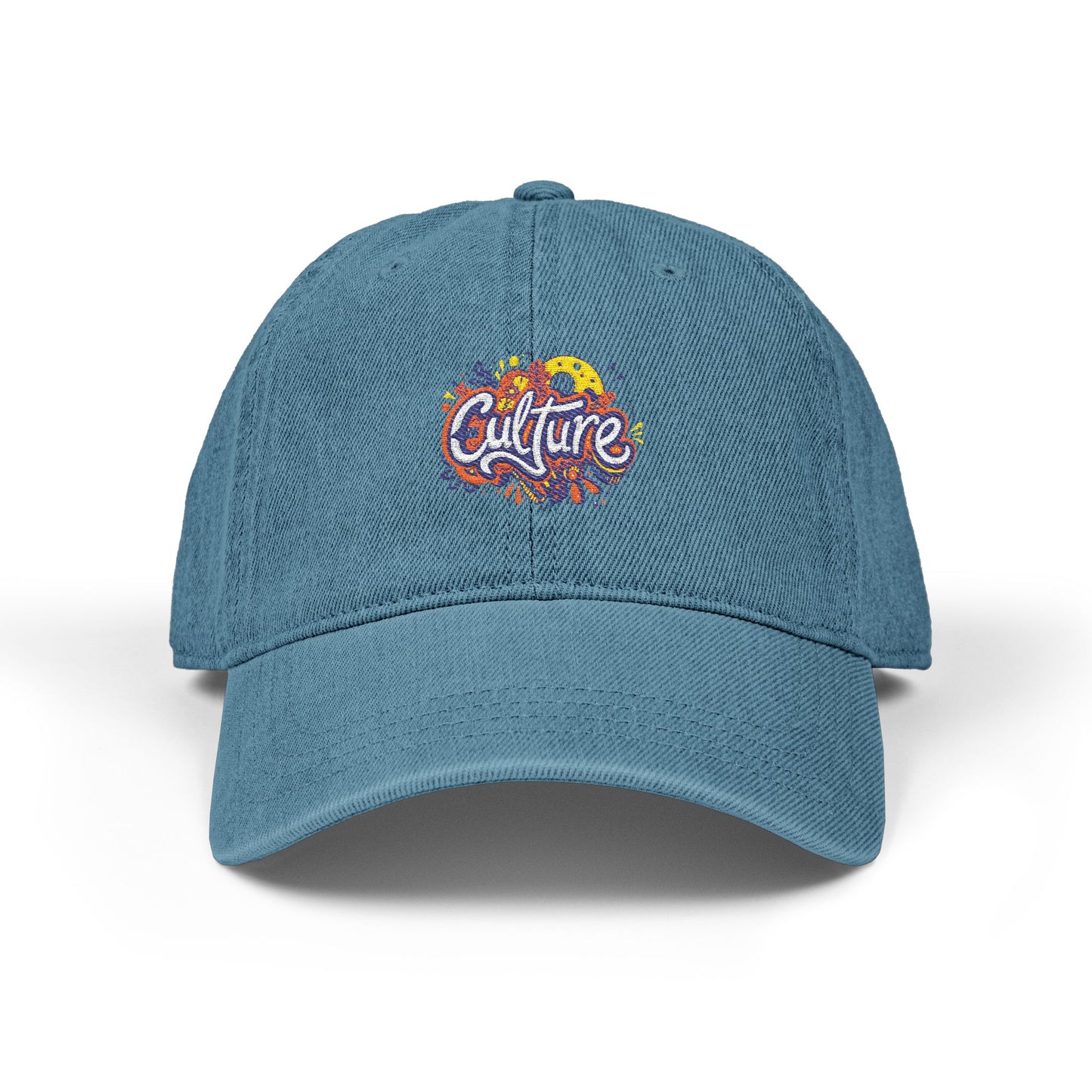 Embroidered Denim Hat — Colorful "Culture" Floral Logo Cap Hats Printify One size Blue