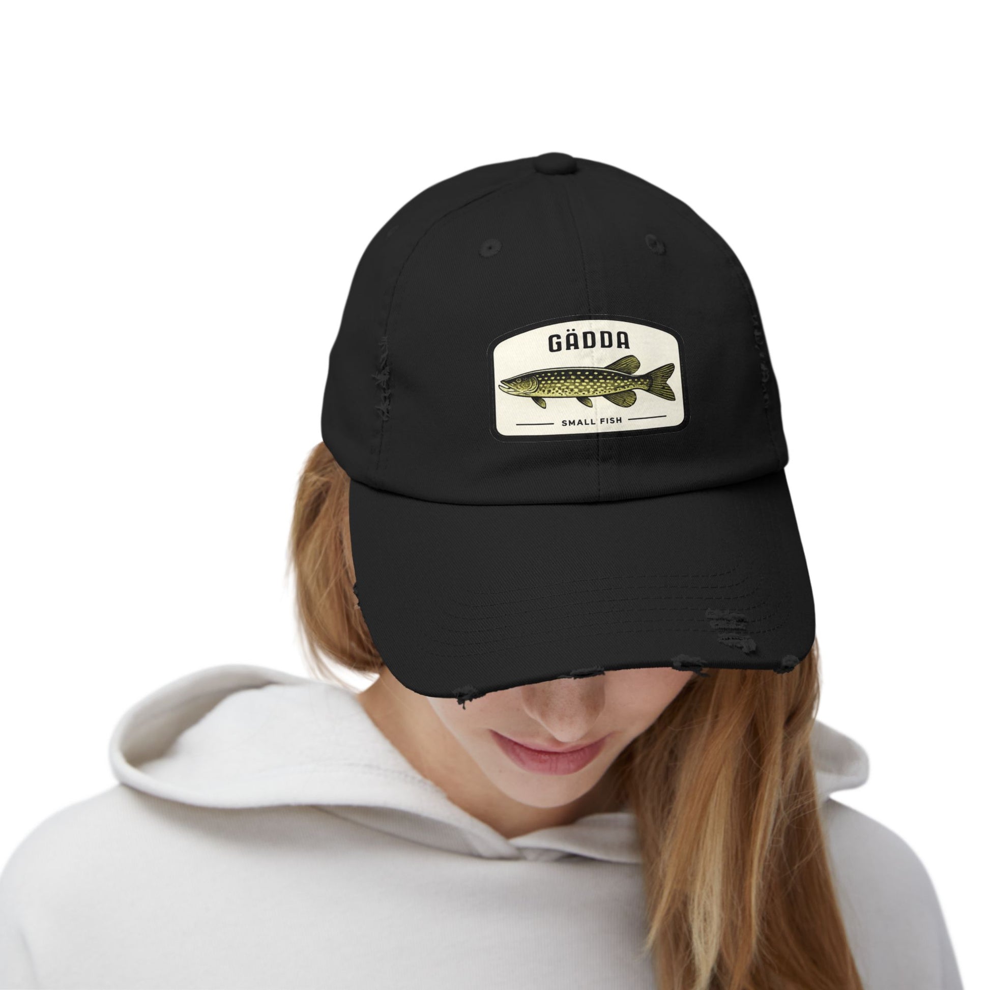 Fishing Hat – 'Gädda' Pike Patch Distressed Cap Hats Printify