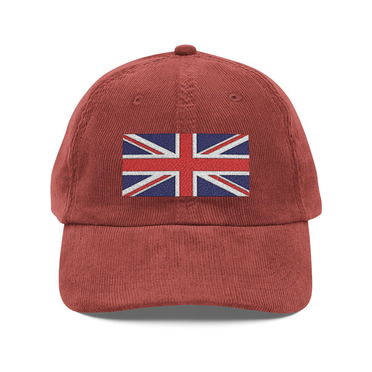Vintage Corduroy Cap — Embroidered Union Jack Dad Hat Hats Printify Burgundy One size