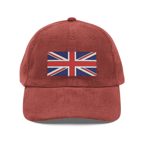 Vintage Corduroy Cap — Embroidered Union Jack Dad Hat Hats Printify Burgundy One size