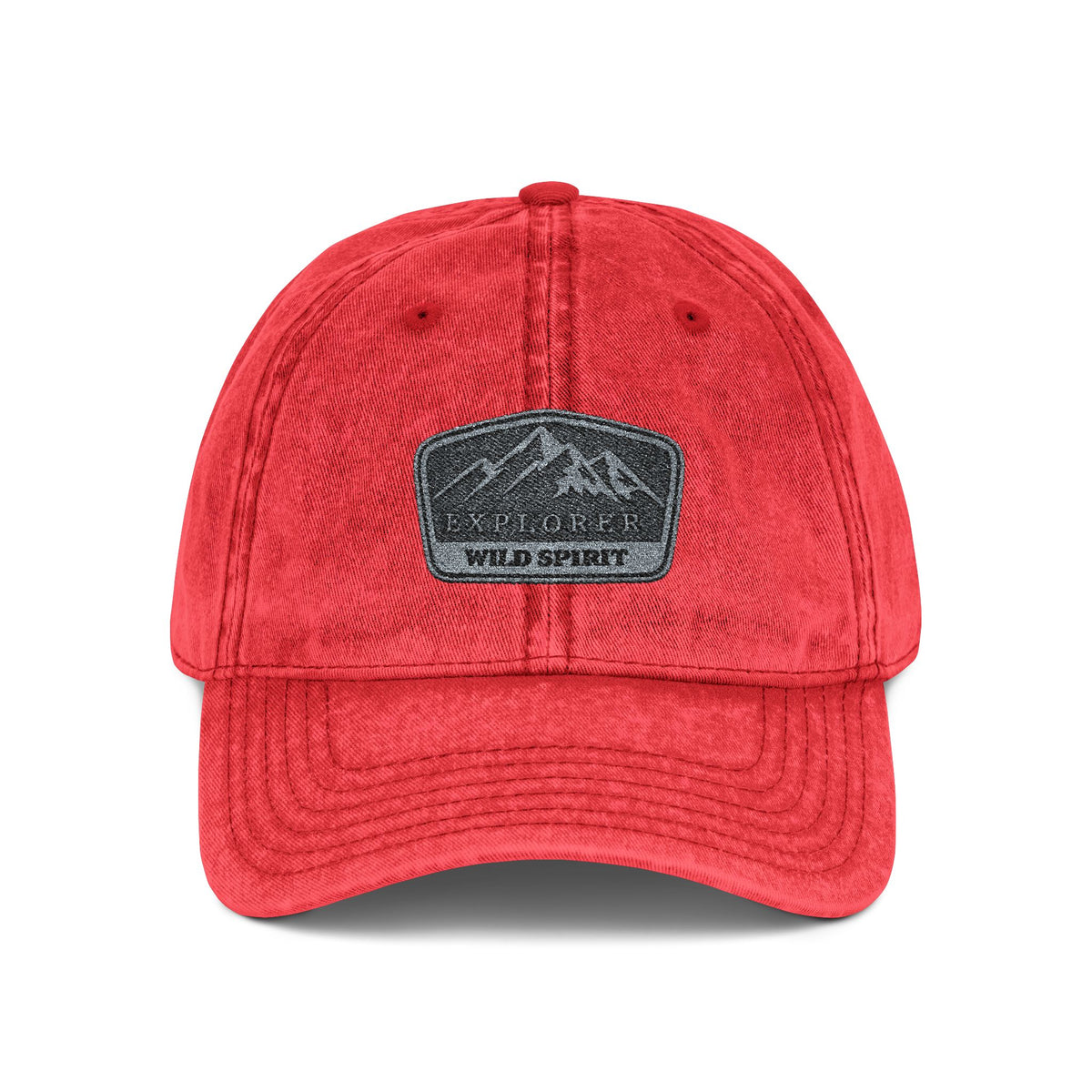 Vintage Embroidered Mountain Patch Cap — Washed Red Dad Hat Hats Printify One size Red
