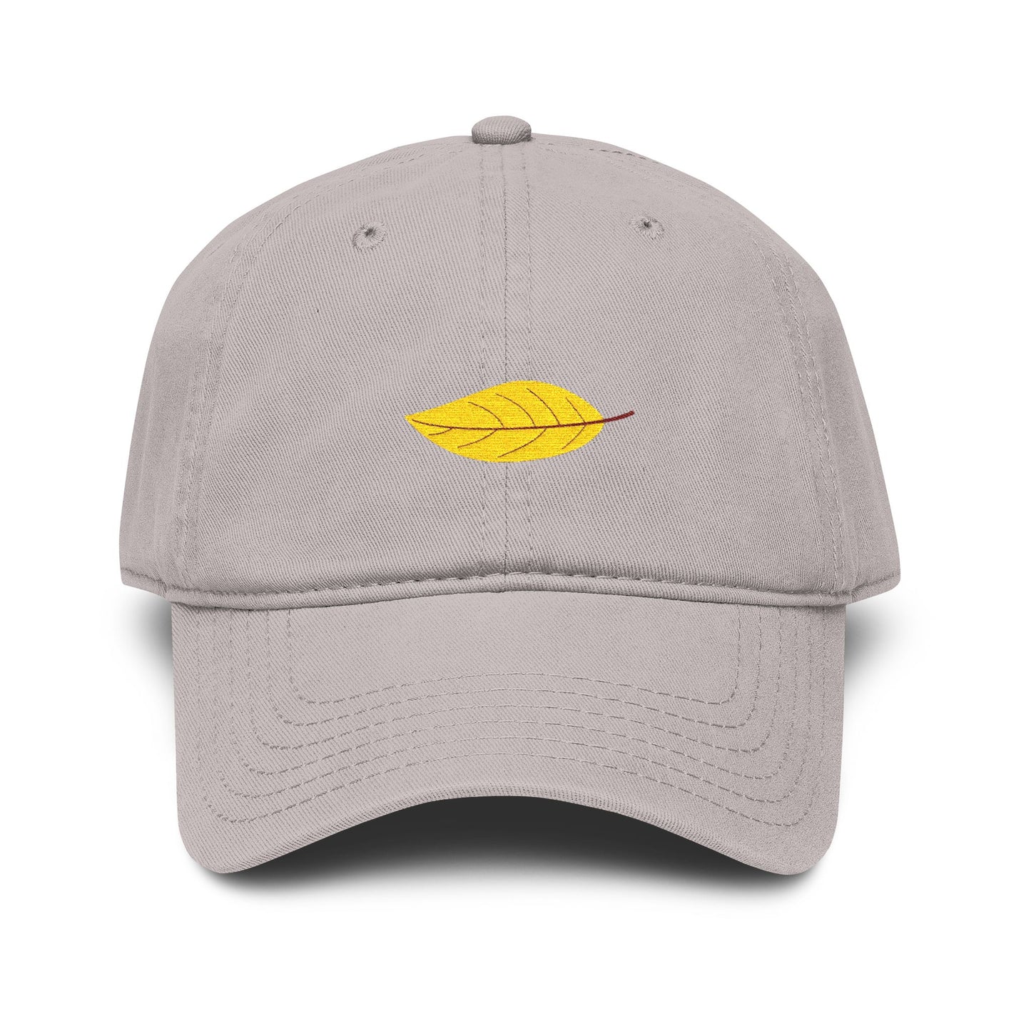 Washed Cotton Baseball Cap with Embroidered Yellow Leaf – Casual Fall Hat