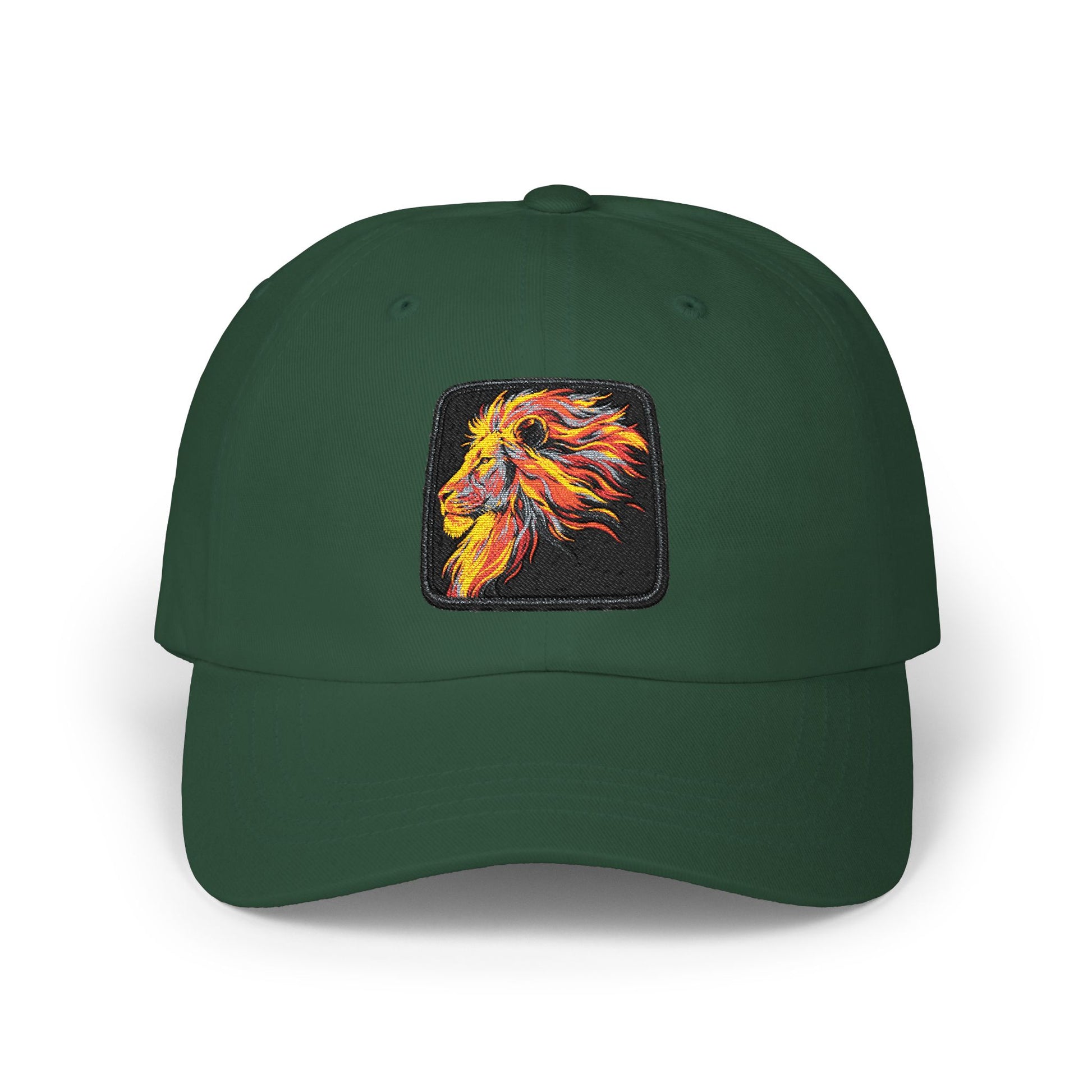 Dad Cap — Embroidered Fiery Lion Patch Baseball Hat Hats Printify One size Spruce
