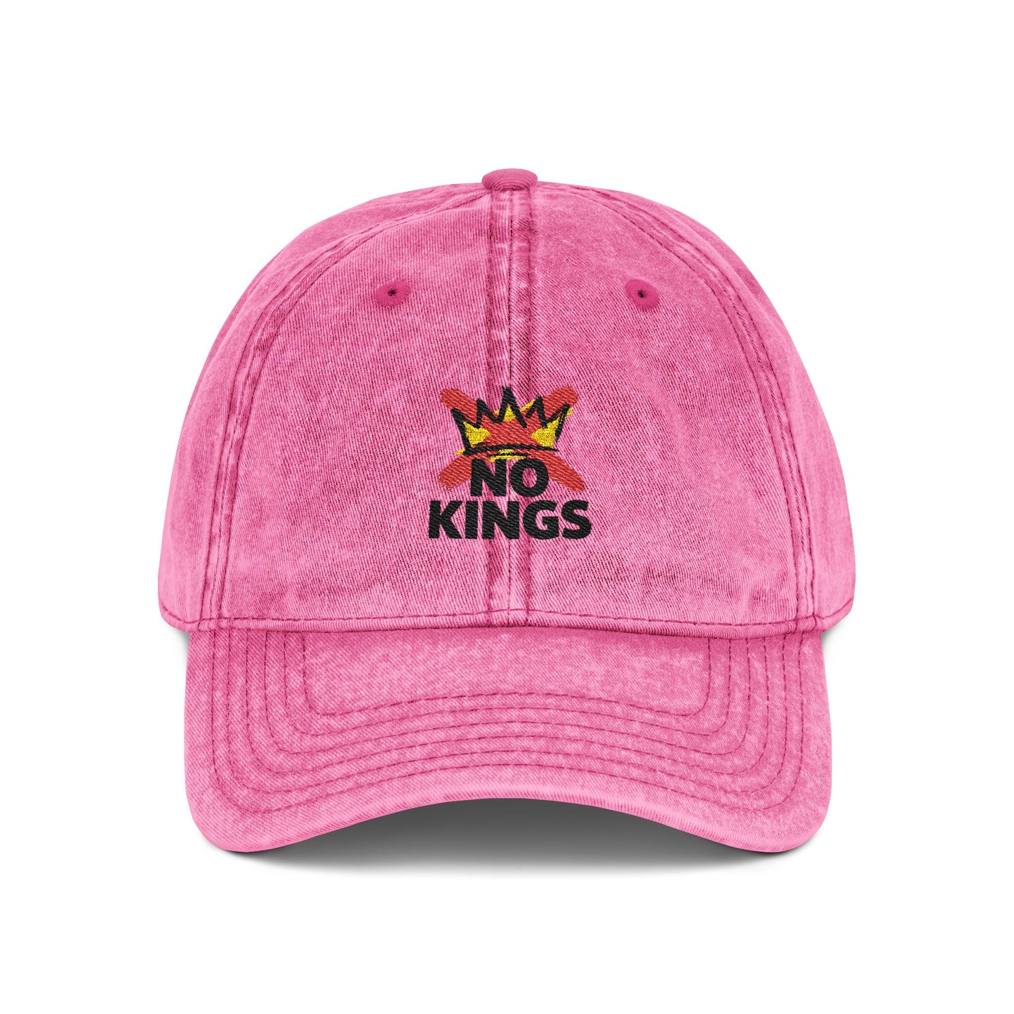 Vintage Embroidered Cap – 'No Kings' Crown Dad Hat Hats Printify One size Pink