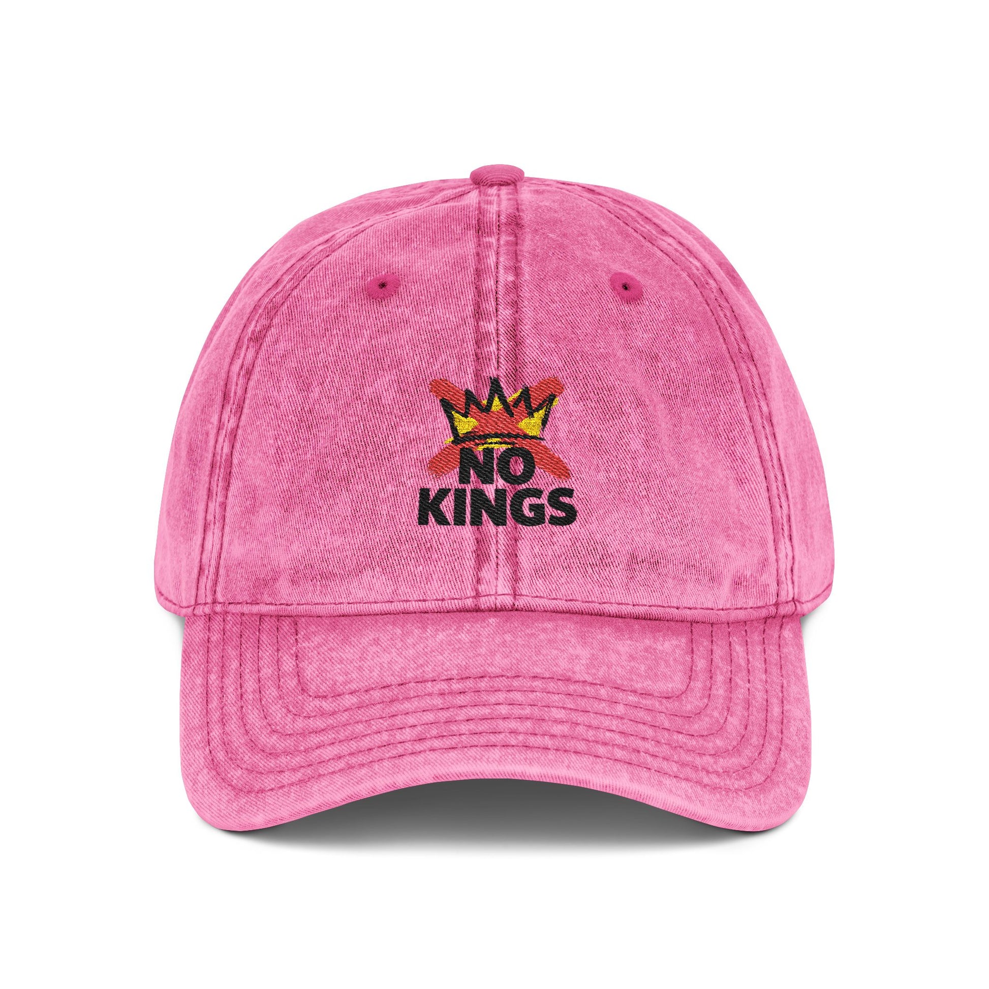 Vintage Embroidered Cap – 'No Kings' Crown Dad Hat Hats Printify One size Pink