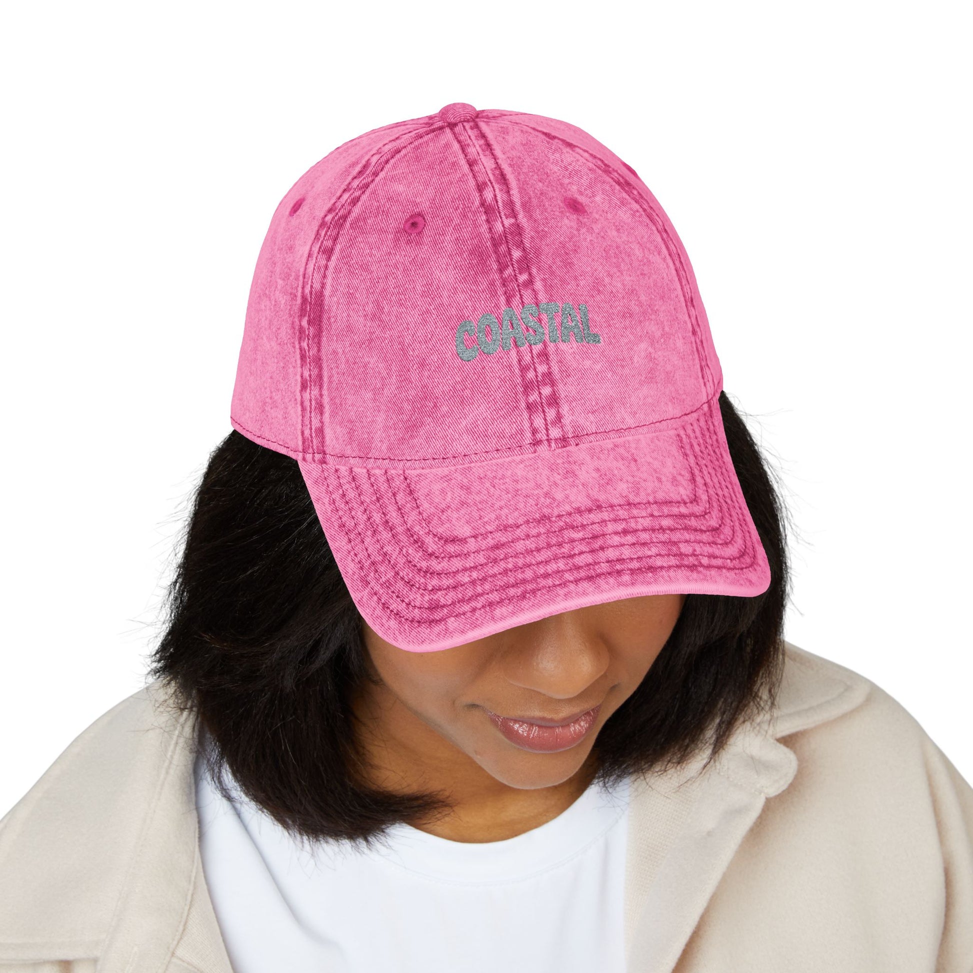 Coastal Embroidered Vintage Cap — Washed Red Dad Hat Hats Printify