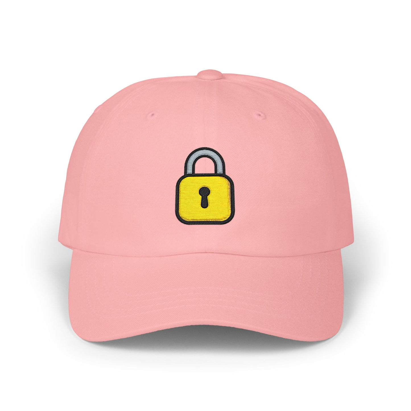 Lock Embroidered Dad Cap — Minimal Yellow Padlock Baseball Hat Hats Printify Pink One size