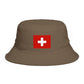 Swiss Cross Brown Bucket Hat — Alpine Flag Patch Sun Hat Hats Printify