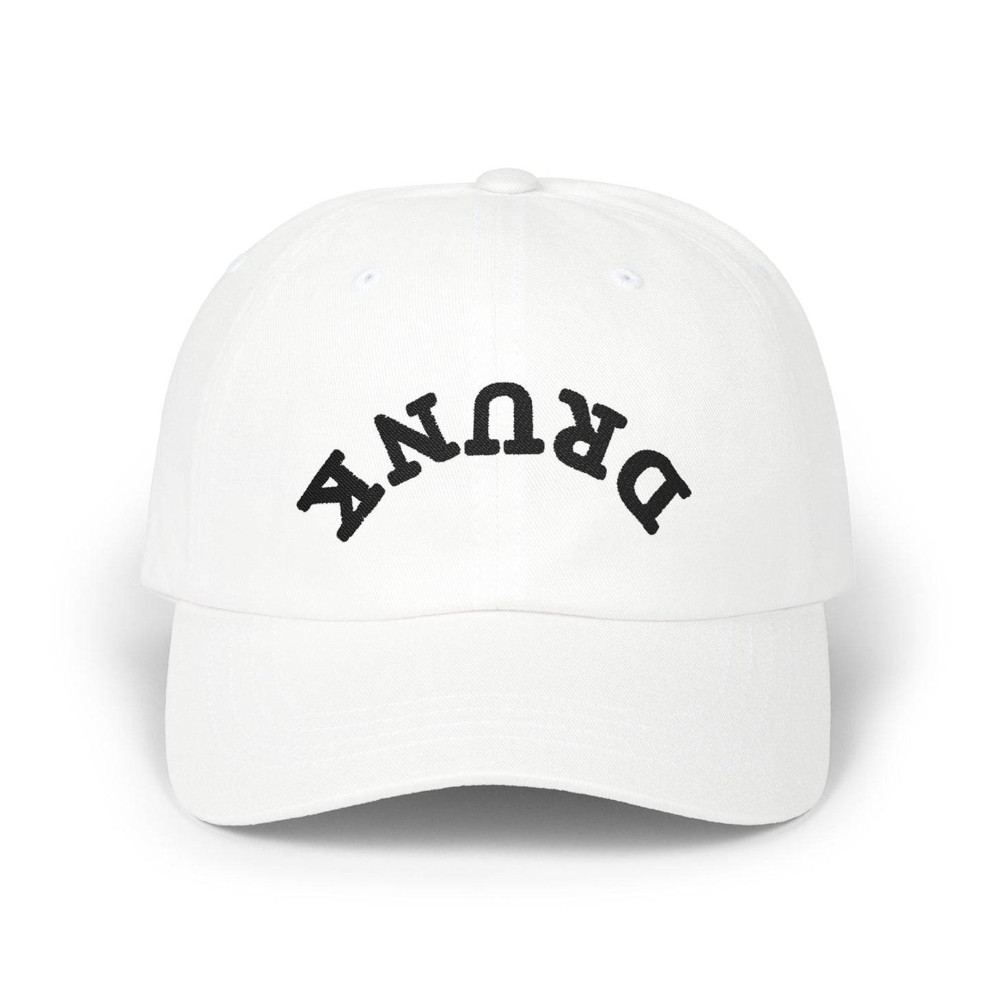 Dad Cap – 'DRUNK' Arch Embroidered White Baseball Hat