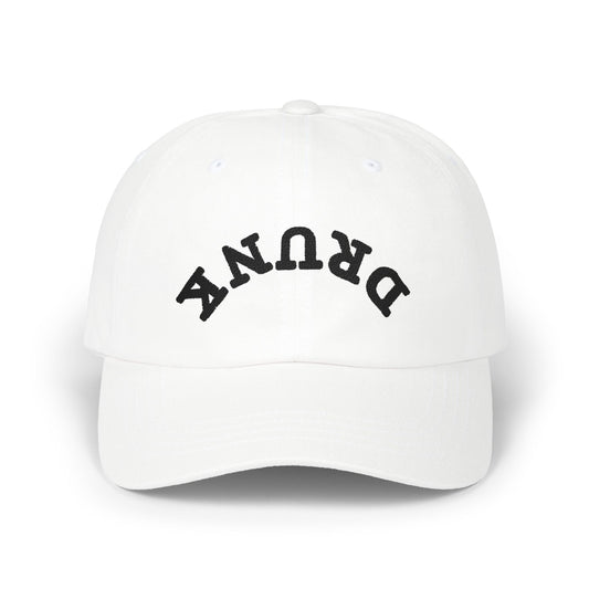 Dad Cap – 'DRUNK' Arch Embroidered White Baseball Hat Hats Printify One size White
