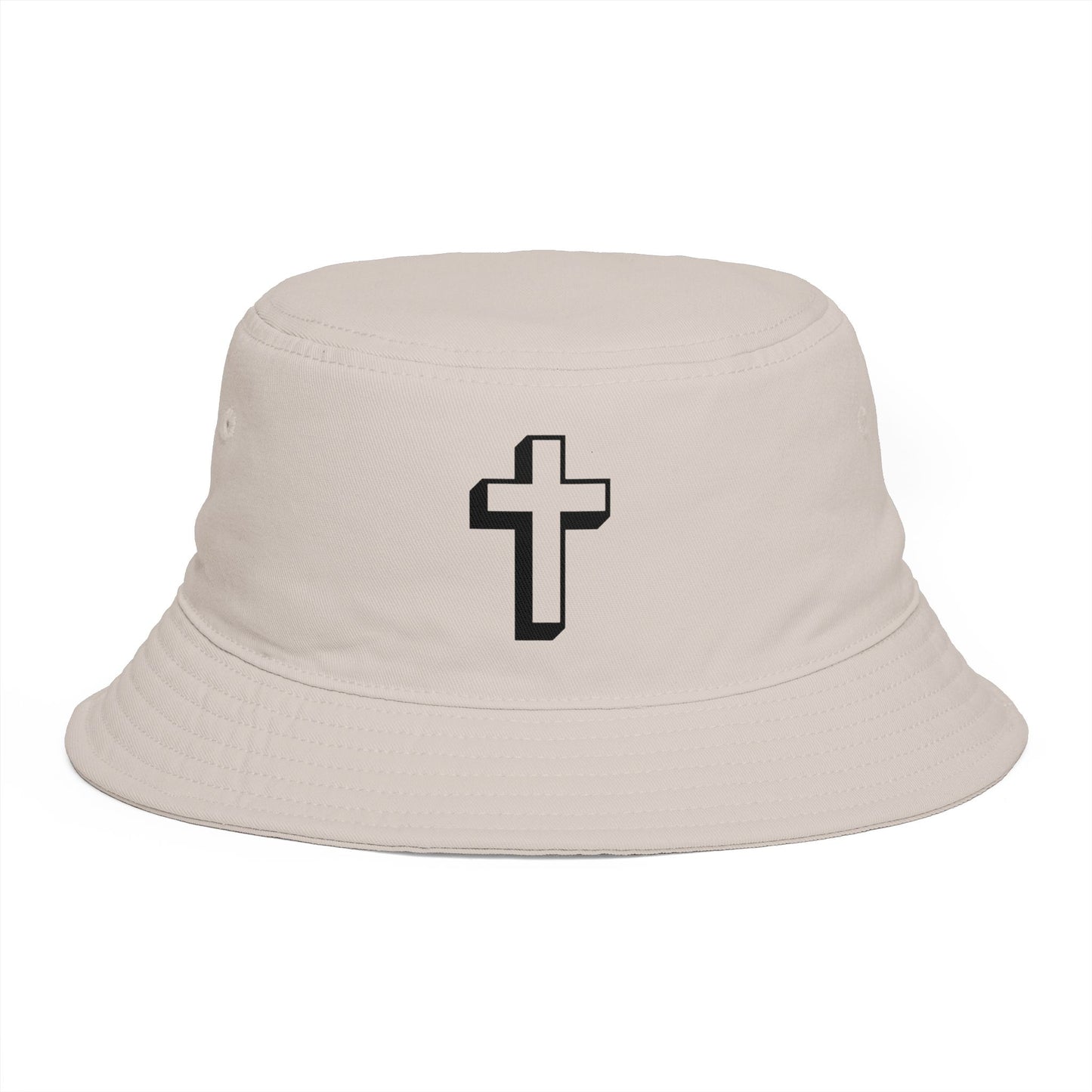 Christian Cross Bucket Hat — Minimal Faith Brown Sun Hat Hats Printify One size Bone