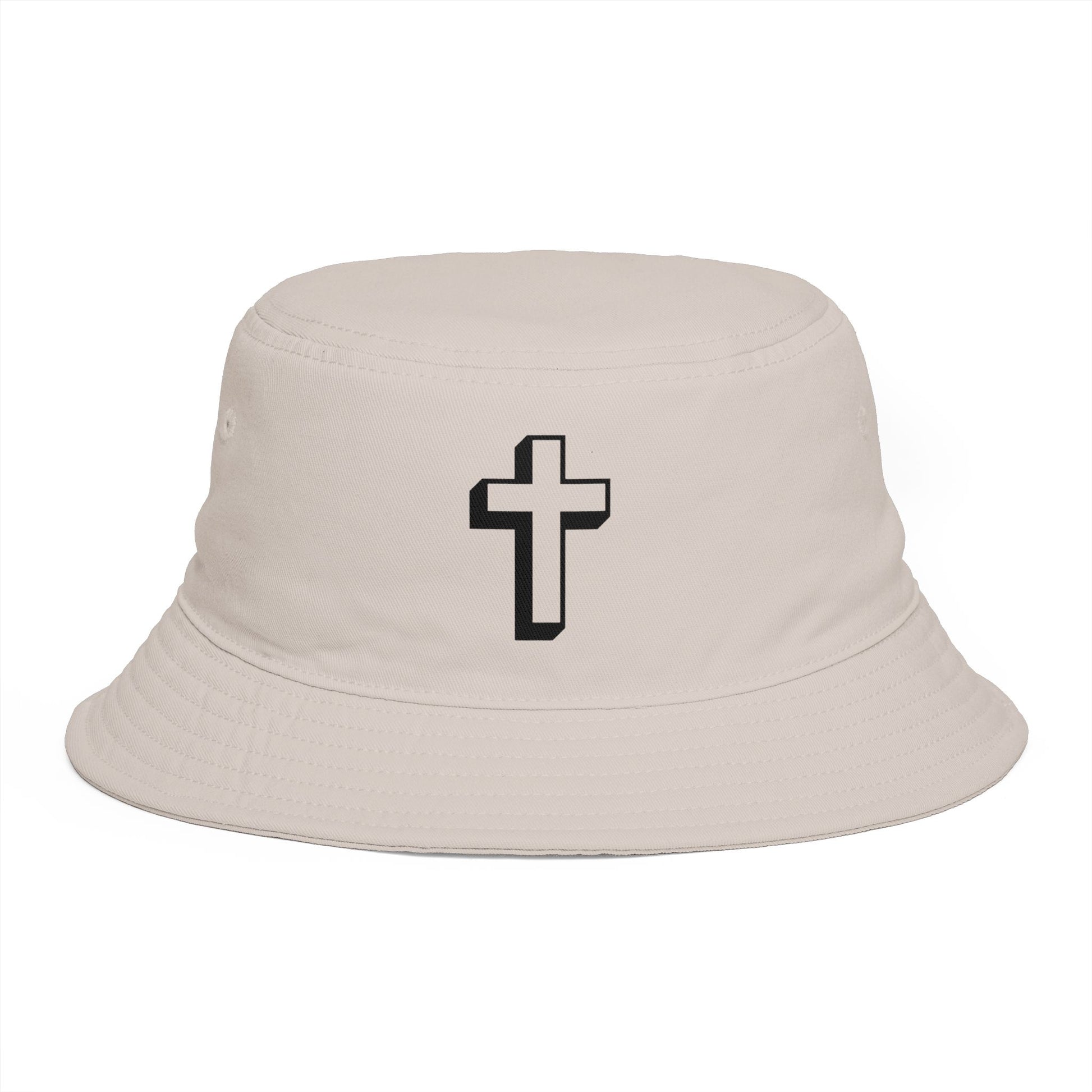Christian Cross Bucket Hat — Minimal Faith Brown Sun Hat Hats Printify One size Bone
