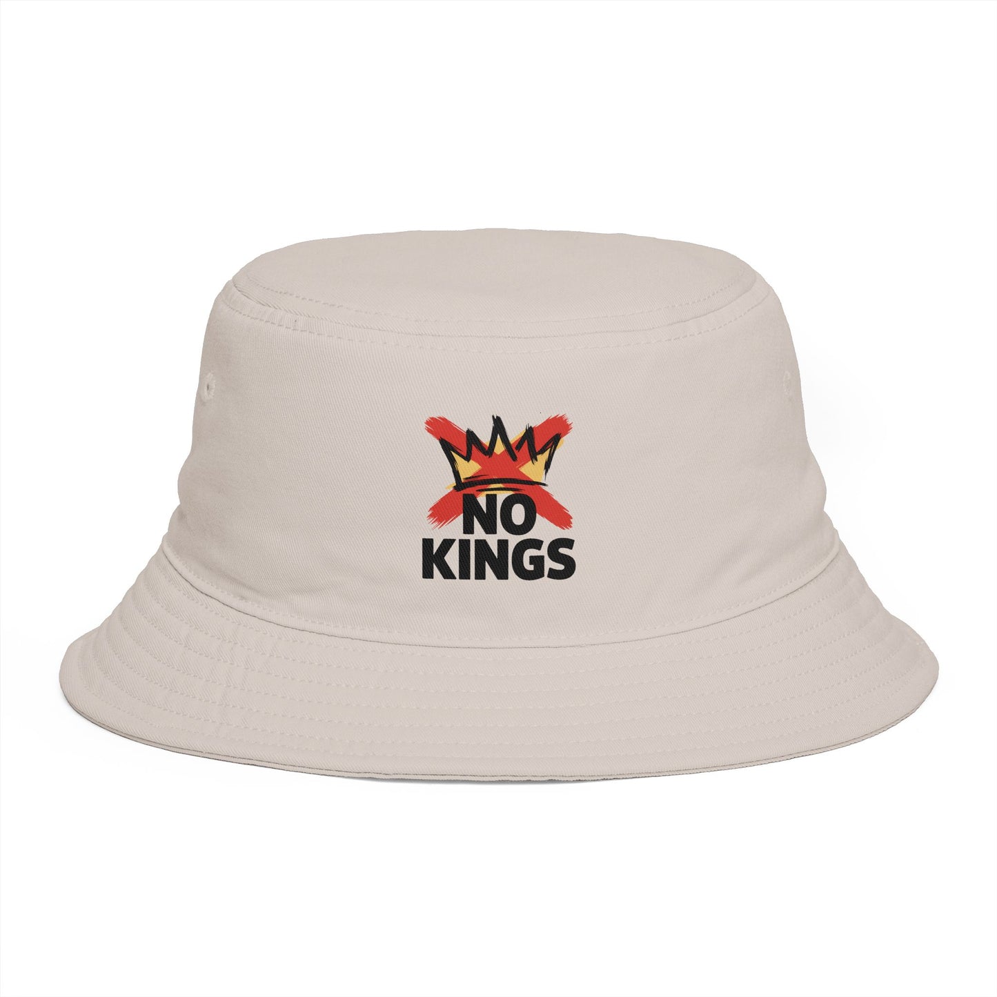 No Kings Bucket Hat — Rebellious Crown Graphic Cotton Bucket Hat Hats Printify One size Bone