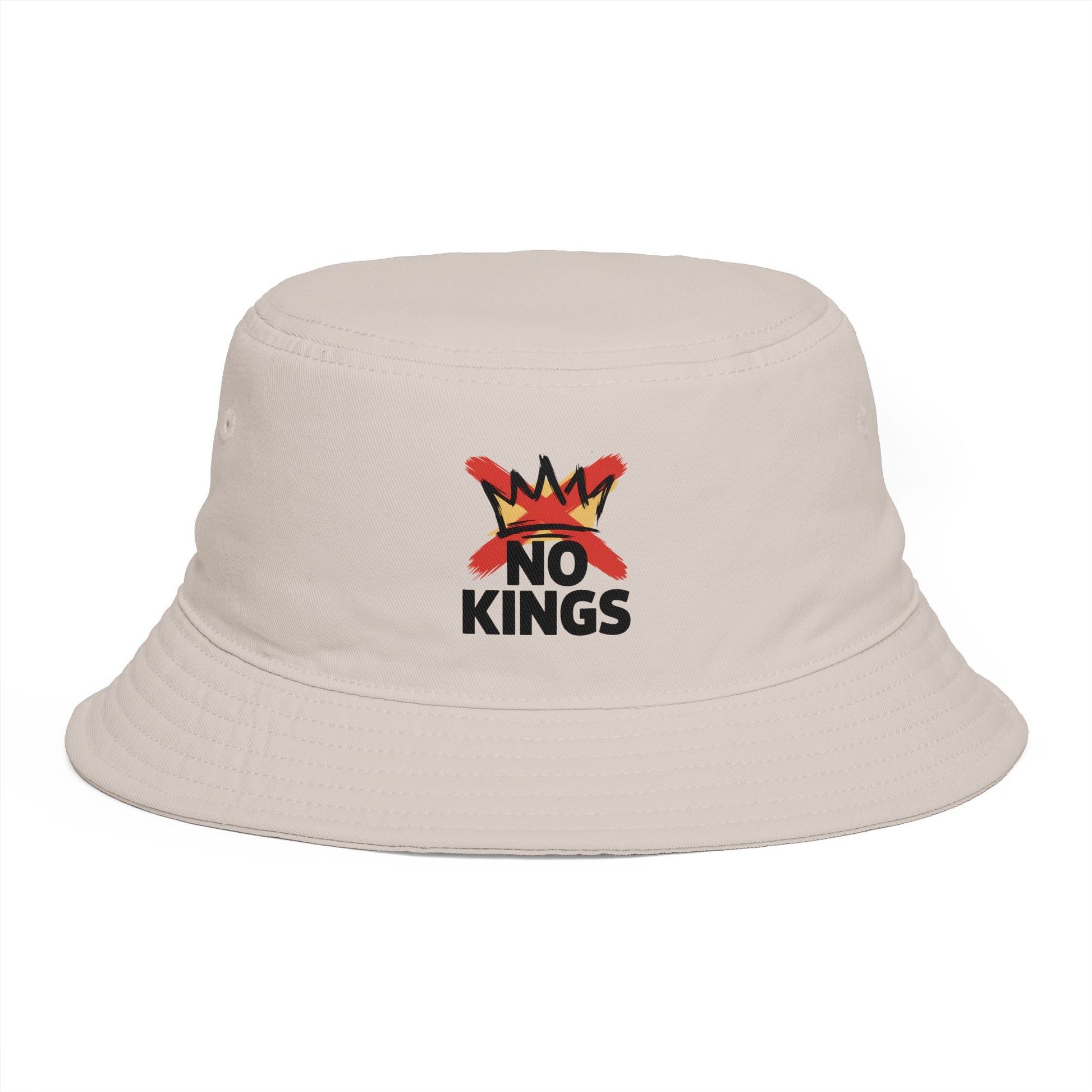 No Kings Bucket Hat — Rebellious Crown Graphic Cotton Bucket Hat Hats Printify One size Bone