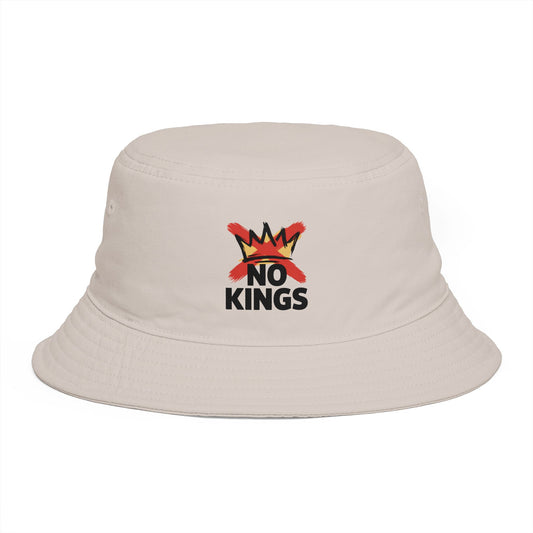 No Kings Bucket Hat — Rebellious Crown Graphic Cotton Bucket Hat Hats Printify One size Bone