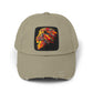 Distressed Cap — Vibrant Flame Lion Embroidered Baseball Hat Hats Printify Light Olive One size