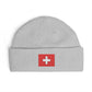 Swiss Cross Cuff Beanie — Embroidered Red Flag Patch Winter Hat Hats Printify One size Athletic Heather