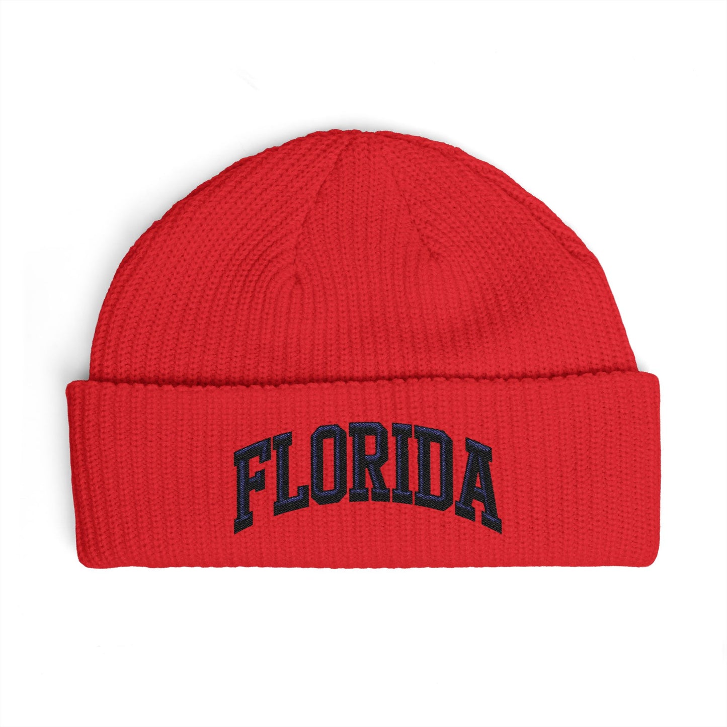 Florida Cuff Beanie - Embroidered Collegiate Knit Hat Hats Printify One size Red