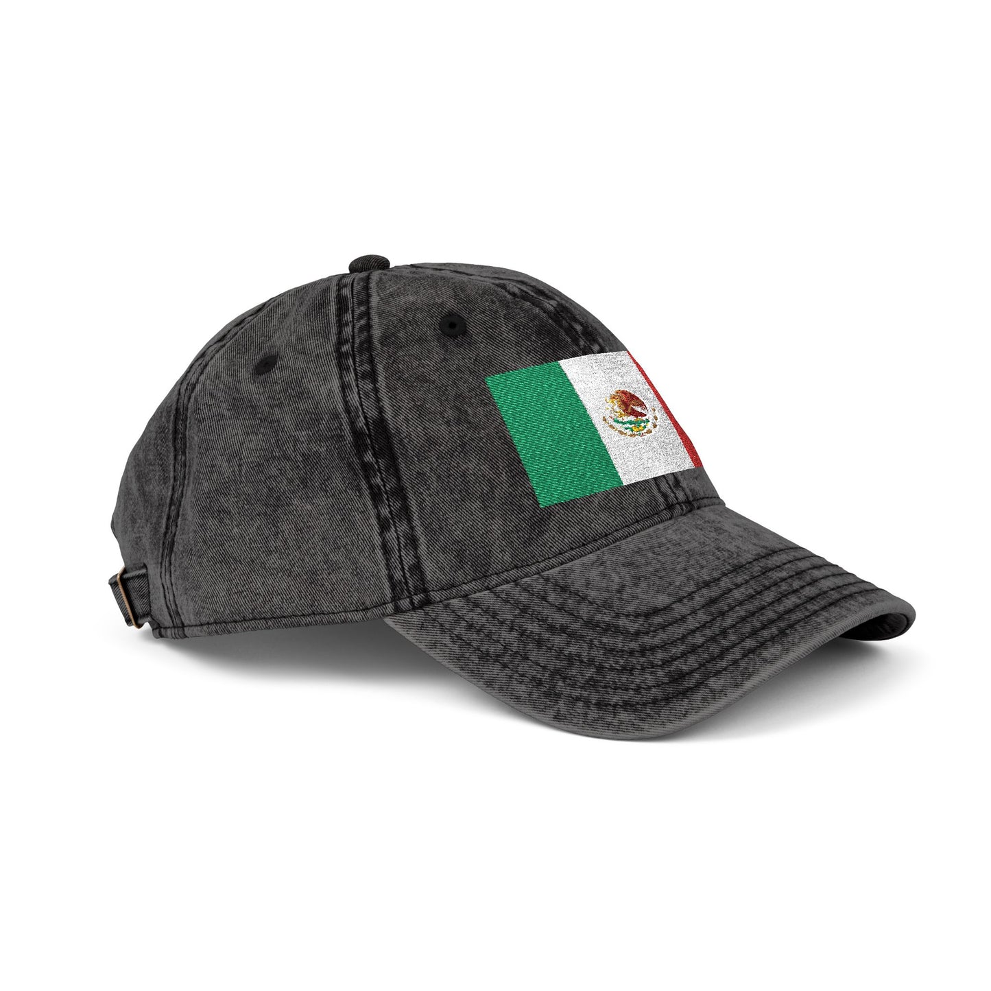 Vintage Mexican Flag Embroidered Cap — Distressed Gray Baseball Hat Hats Printify