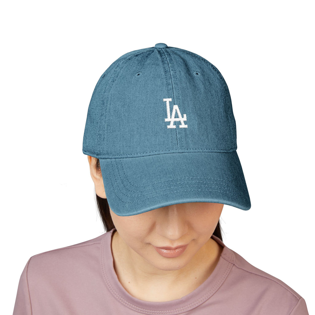 Embroidered Denim Baseball Hat – Classic LA Logo Cap Hats Printify