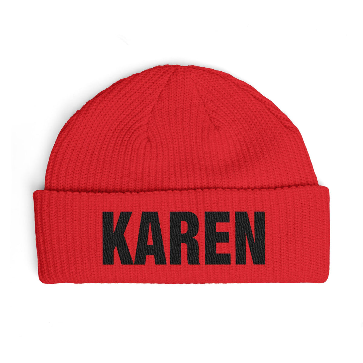 Cuff Beanie — Bold "KAREN" Embroidered Knit Hat Hats Printify One size Red